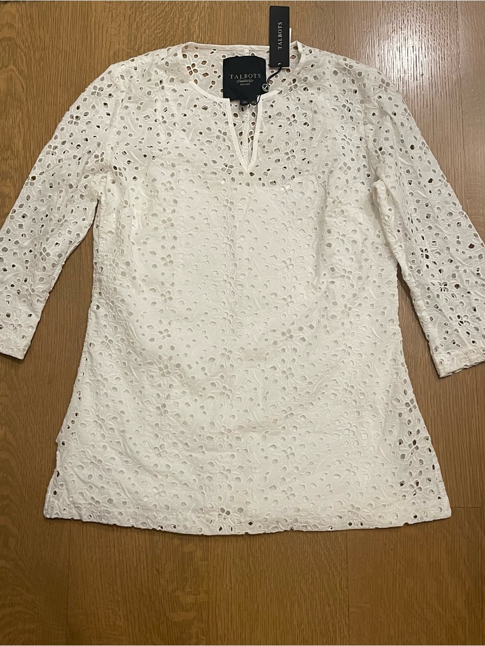 NWT Talbots White Lace 3/4 Sleeve petite 4 Top